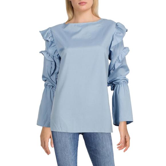 Aiden Tops - Aiden Womens Blue Ruffled Pullover Top Blouse Shirt NWT
